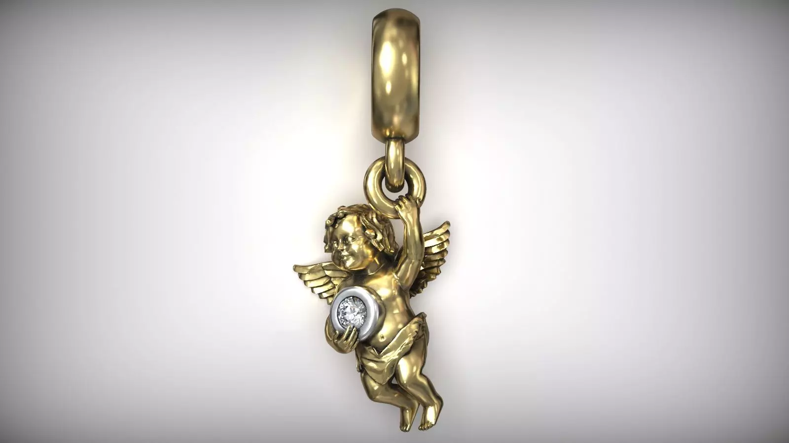 Cupid Angel Diamond Bezel Charm Pendant 3D print model_0