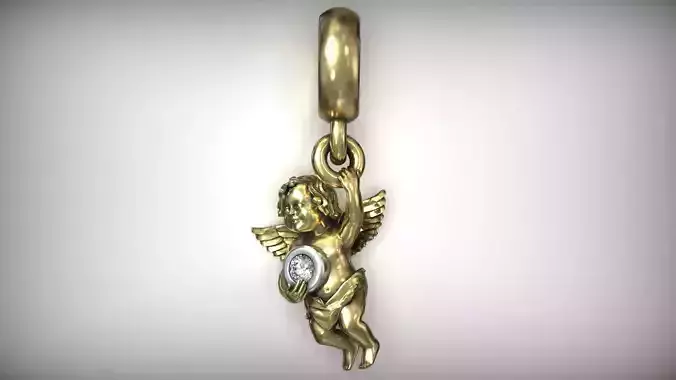 Cupid Angel Diamond Bezel Charm Pendant 3D print model