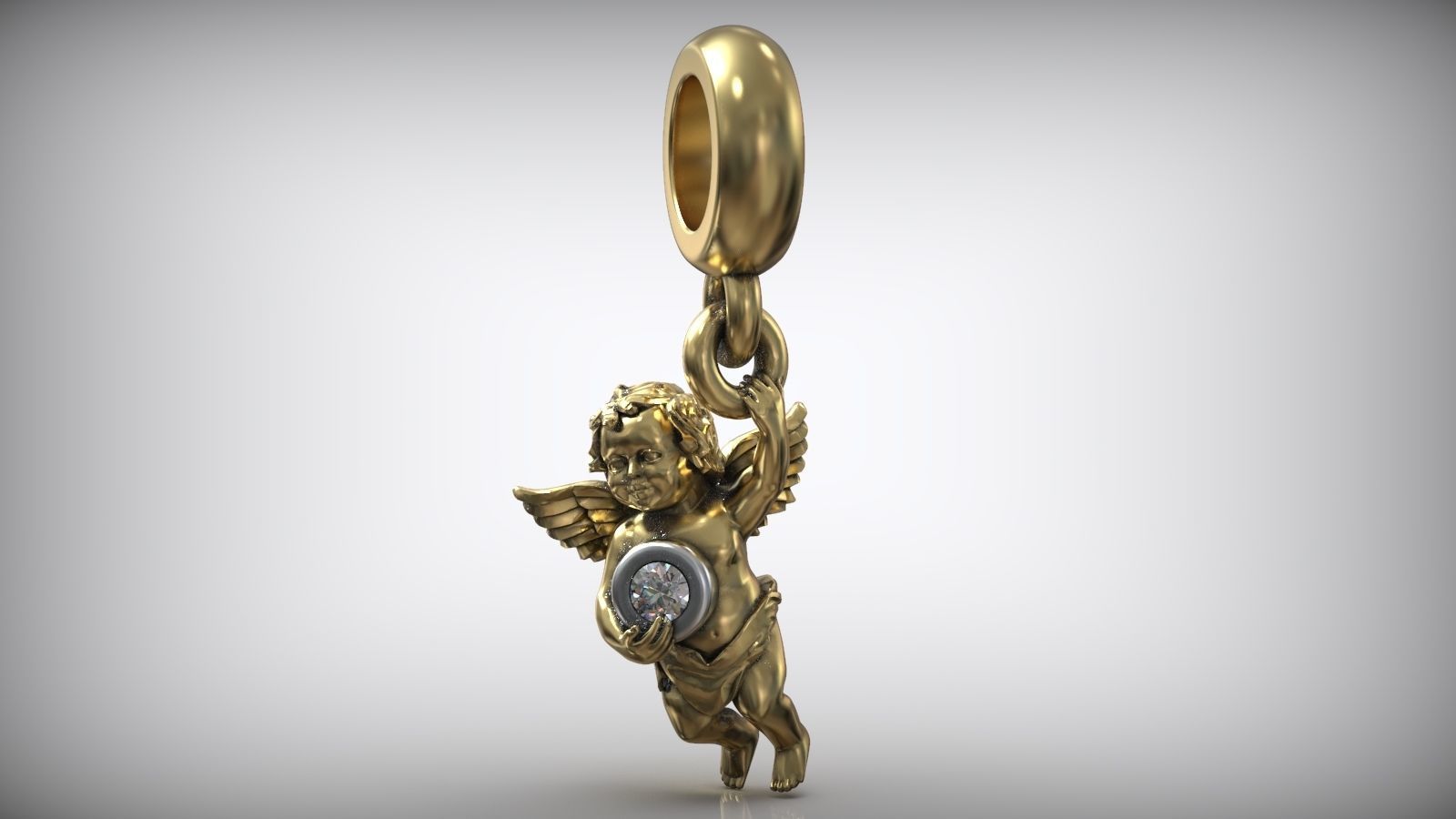 Cupid Angel Diamond Bezel Charm Pendant 3D print model_1