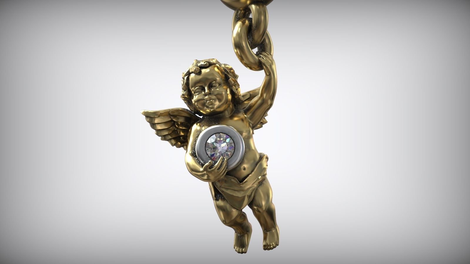 Cupid Angel Diamond Bezel Charm Pendant 3D print model_5