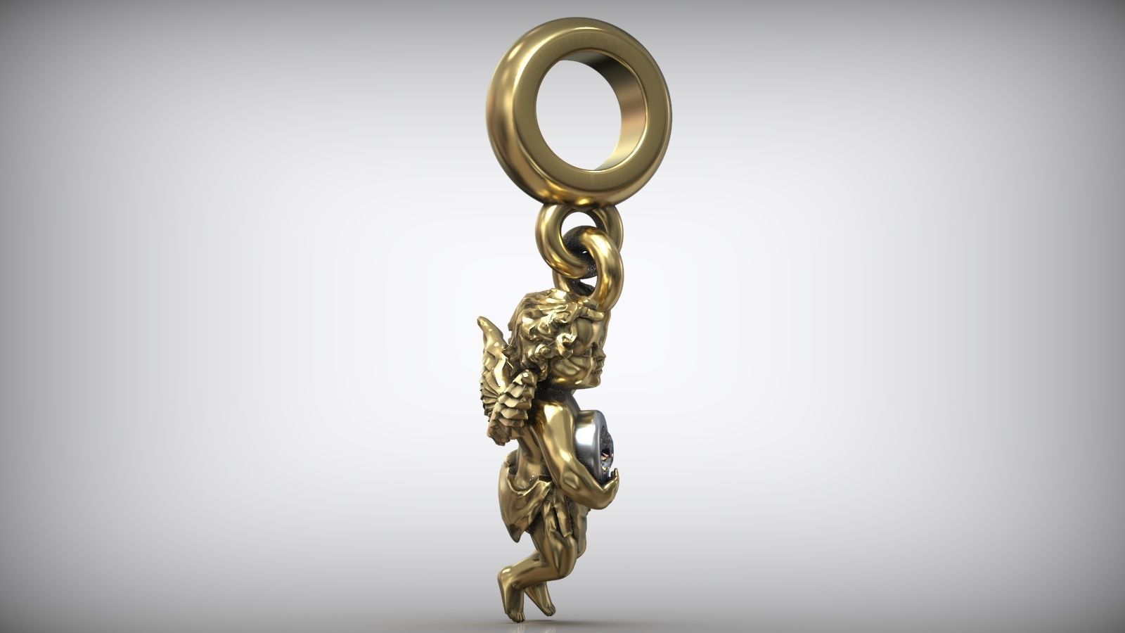 Cupid Angel Diamond Bezel Charm Pendant 3D print model_4