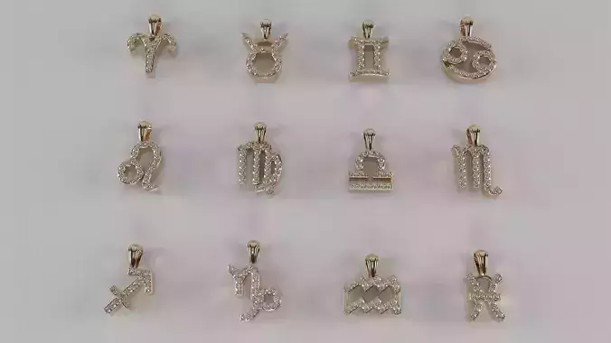 Zodiac Sign Pendant Bundle - Diamond Pendants 3D print model