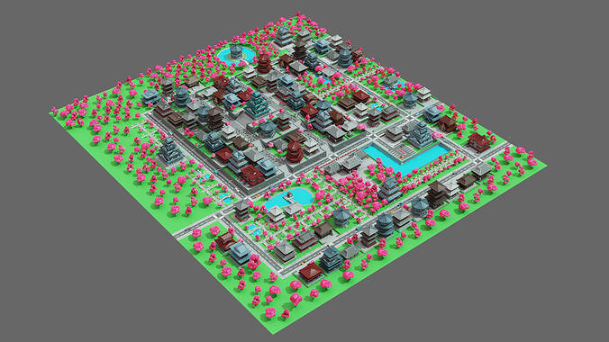 Japan City Low-poly 3D model 4