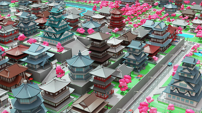 Japan City Low-poly 3D model 6