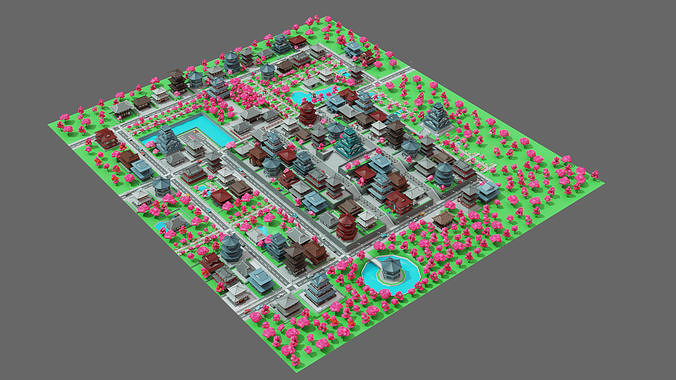Japan City Low-poly 3D model 3