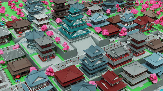 Japan City Low-poly 3D model 5
