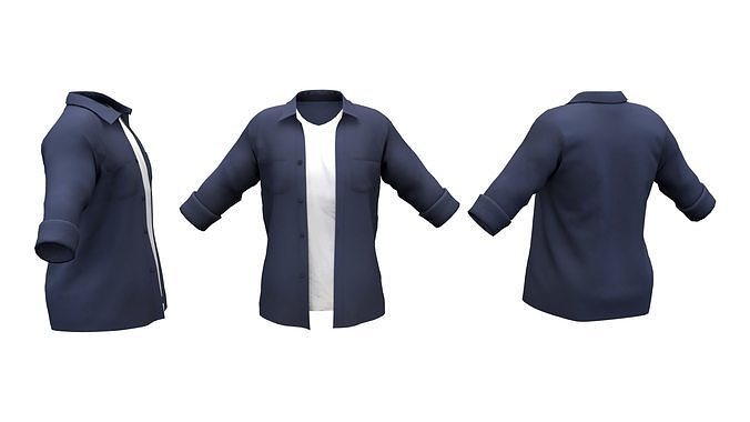 Open Front Shirt With T-shirt Low-poly 3D model