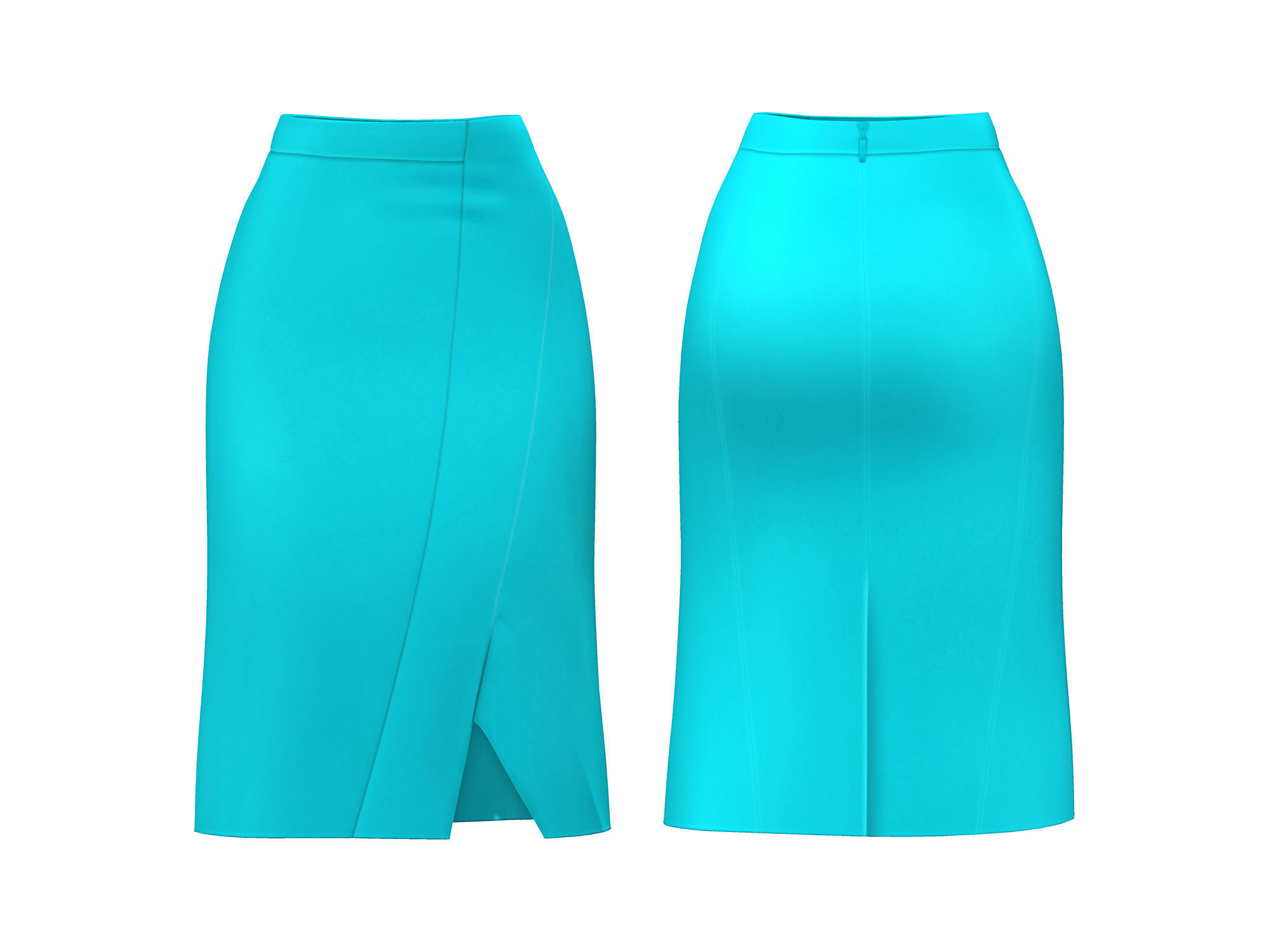 Blue Wrap Pencil Skirt Low-poly 3D model_3