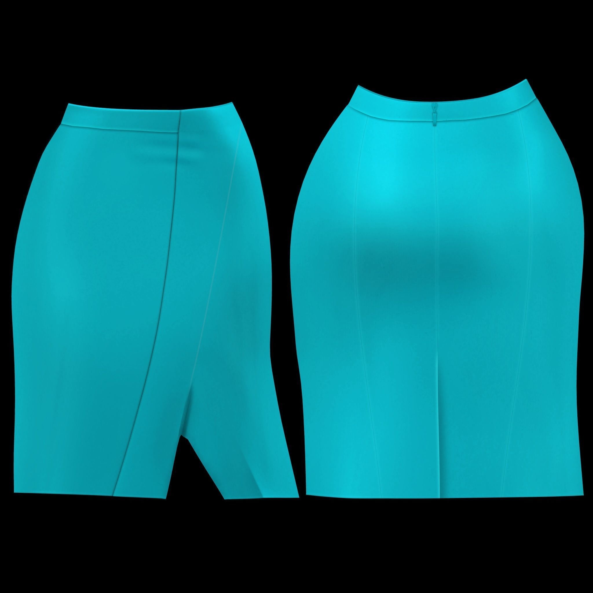 Blue Wrap Pencil Skirt Low-poly 3D model_6