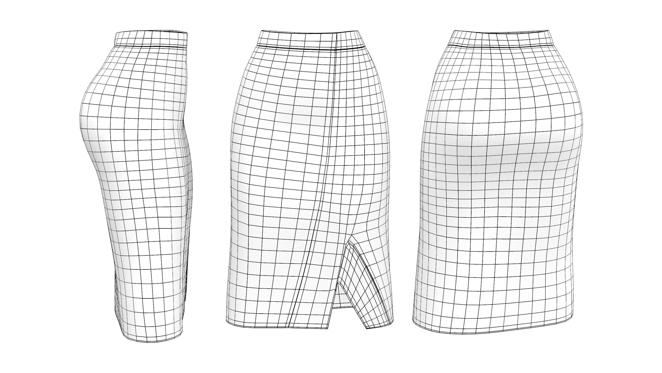 Blue Wrap Pencil Skirt Low-poly 3D model_4