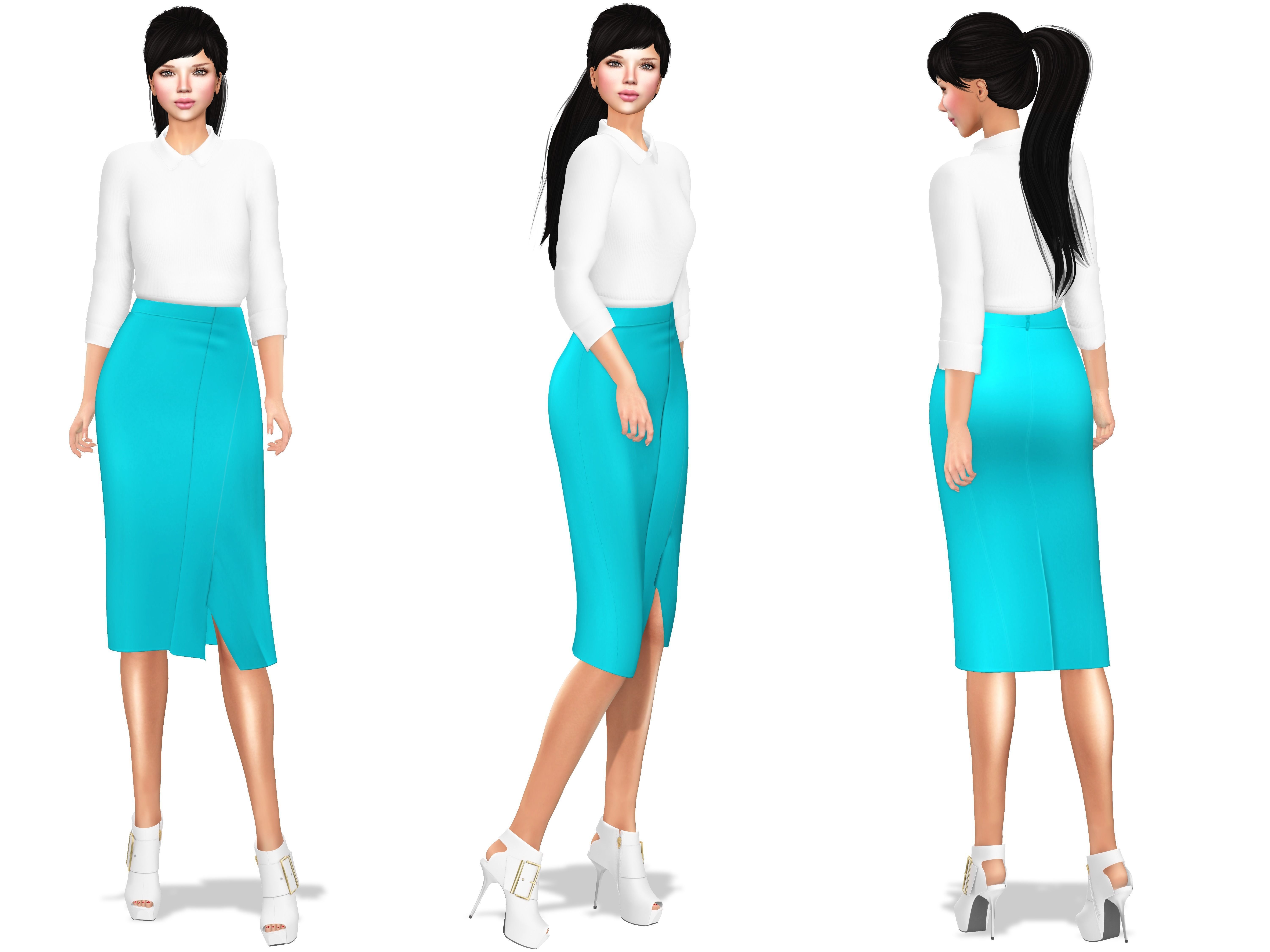 Blue Wrap Pencil Skirt Low-poly 3D model_2