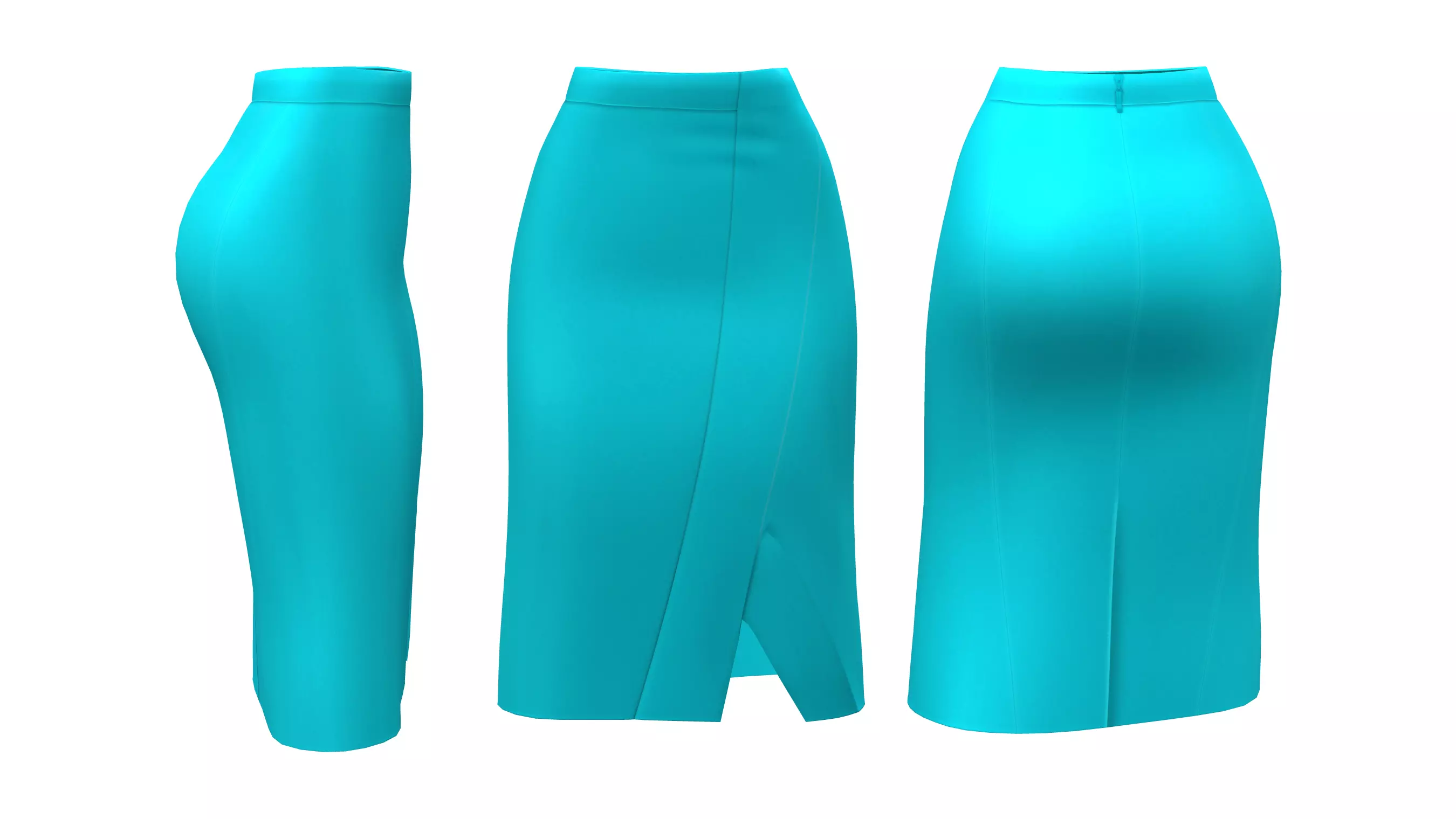 Blue Wrap Pencil Skirt Low-poly 3D model_0