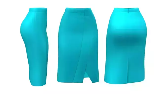 Blue Wrap Pencil Skirt Low-poly 3D model