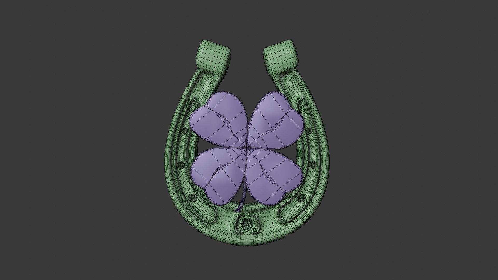 Lucky Horseshoe with four leaf clover 3D model_4