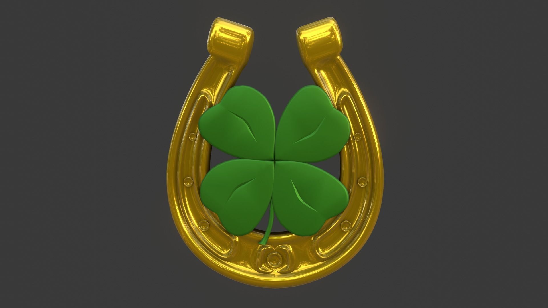 Lucky Horseshoe with four leaf clover 3D model_2