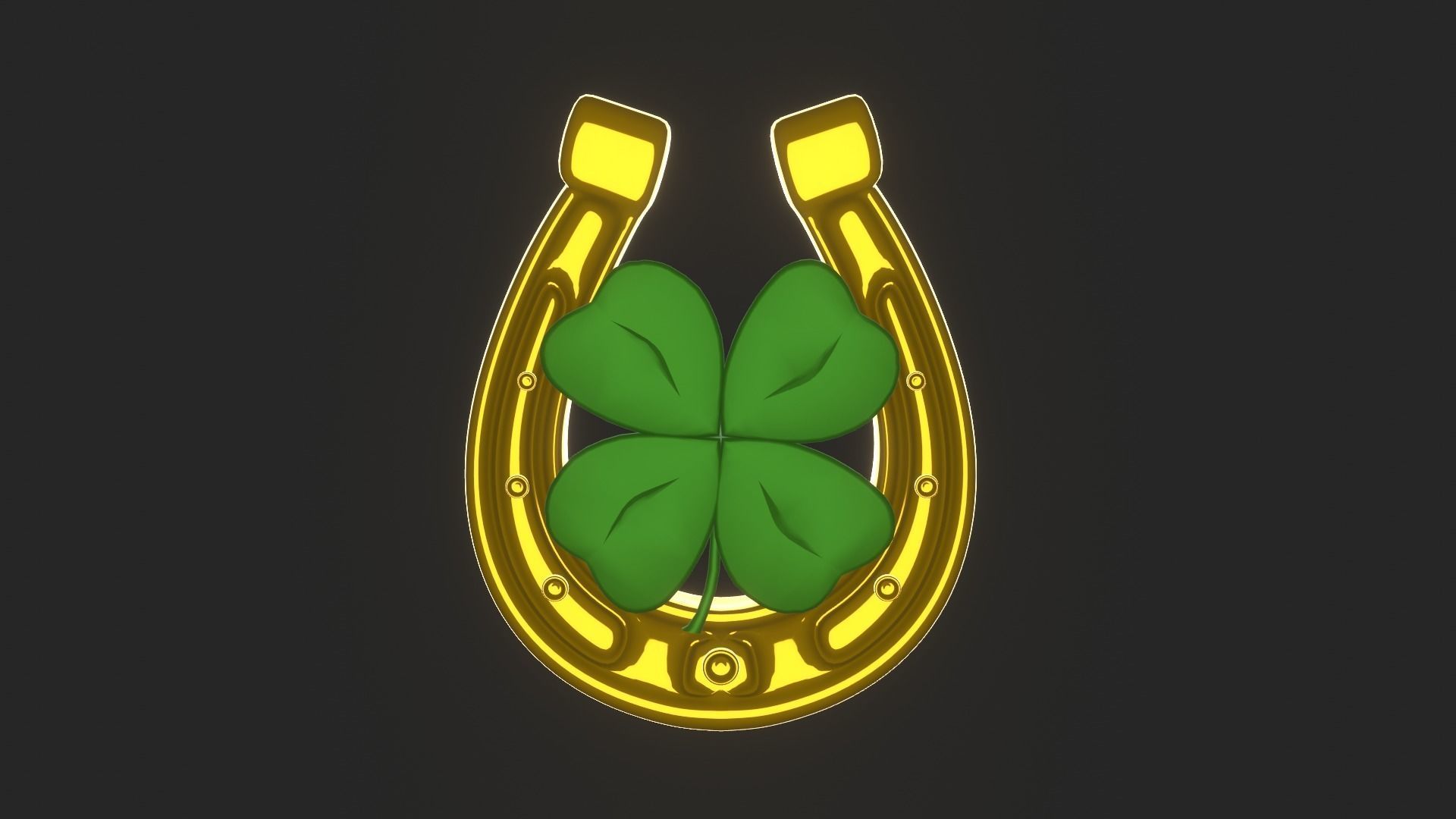 Lucky Horseshoe with four leaf clover 3D model_1