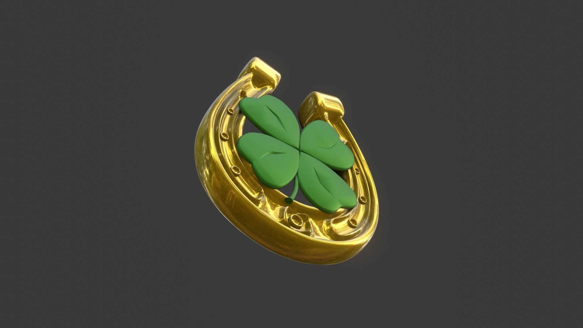 Lucky Horseshoe with four leaf clover 3D model_16