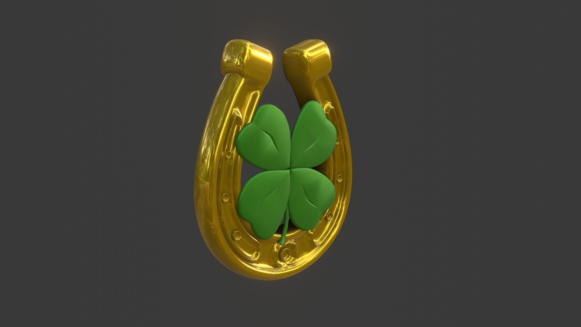 Lucky Horseshoe with four leaf clover 3D model_12