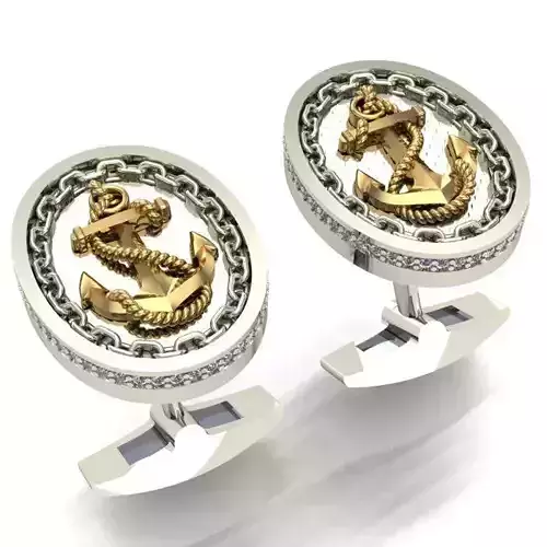 CUFFLINKS anchor with diamonds 3D print model
