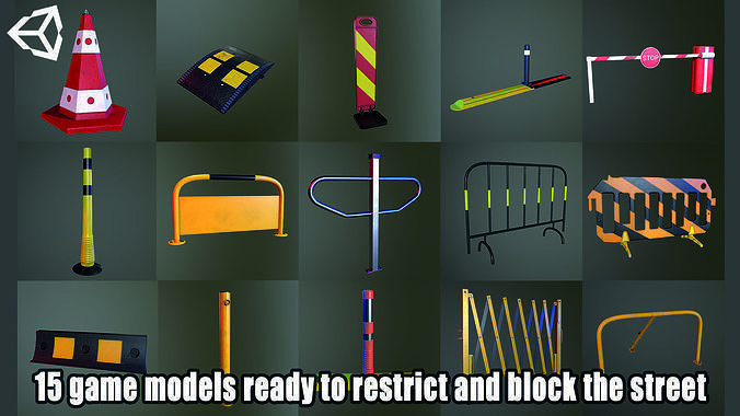  15 game models ready to restrict and block the street  Low-poly 3D model