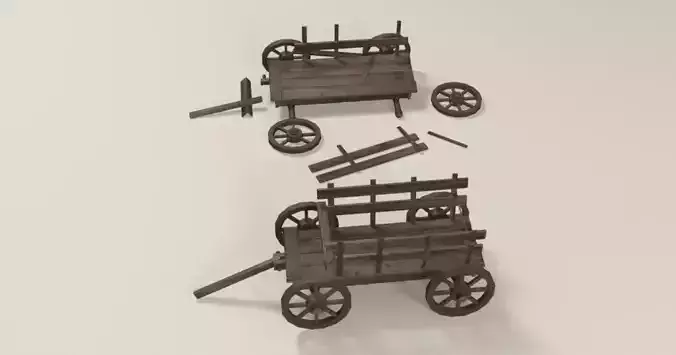 Wooden hay wagon Low-poly 3D model