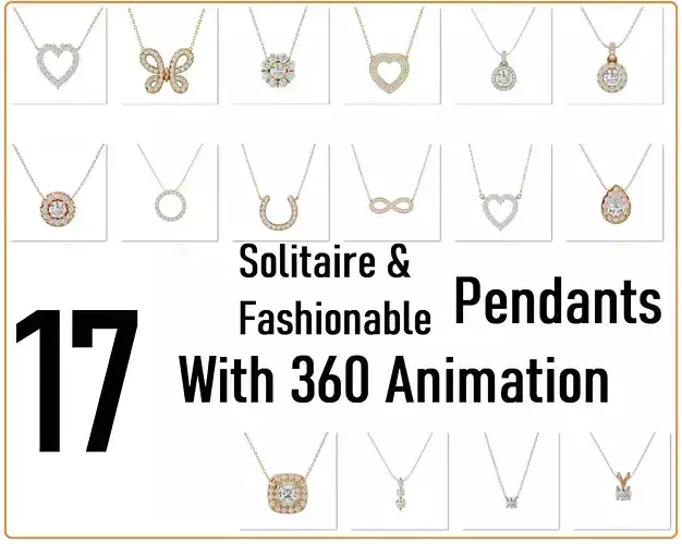 17 Solitaire and Fashionable Pendant 360 Animation 3dm stl  3D Model Collection