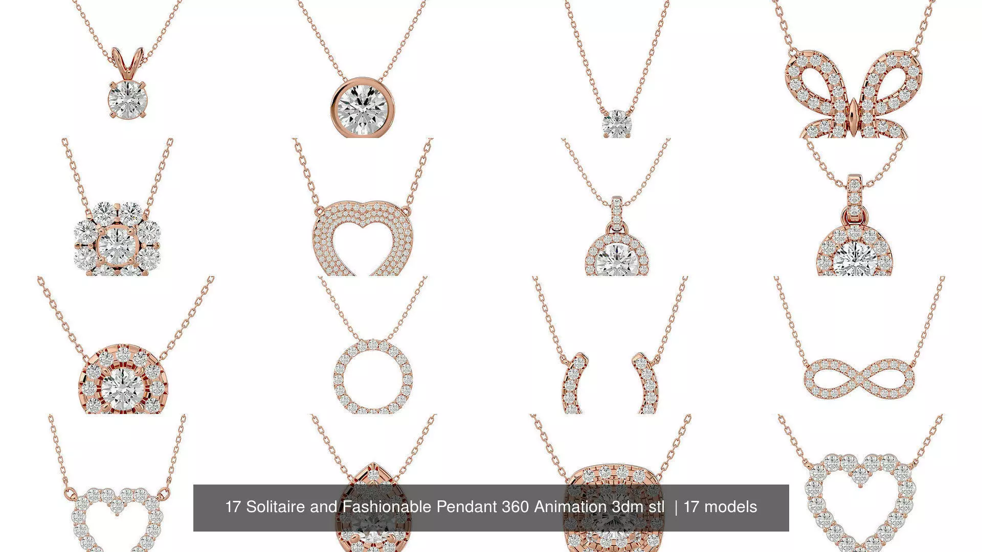 17 Solitaire and Fashionable Pendant 360 Animation 3dm stl  3D Model Collection_1