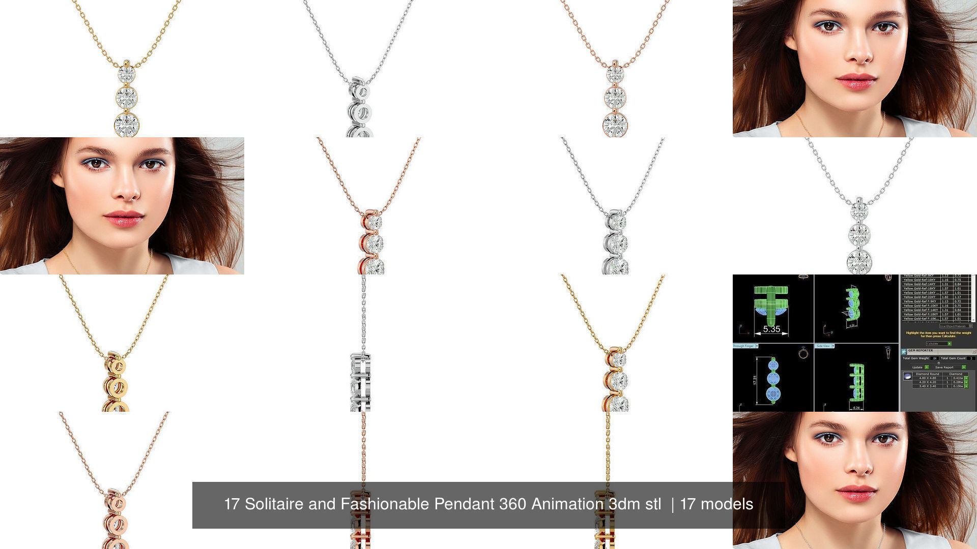 17 Solitaire and Fashionable Pendant 360 Animation 3dm stl  3D Model Collection_3