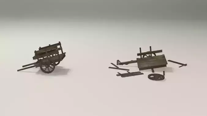 Wooden wagon Low-poly 3D model