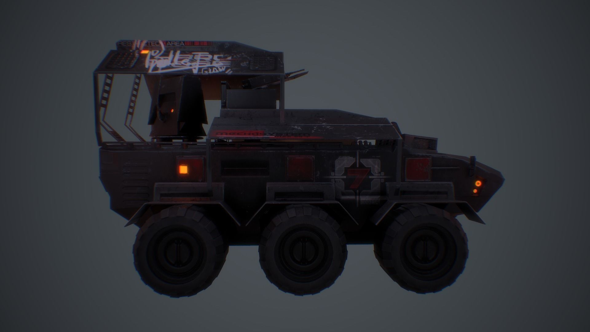 Cyberpunk Military Vehicle Low-poly 3D model_7