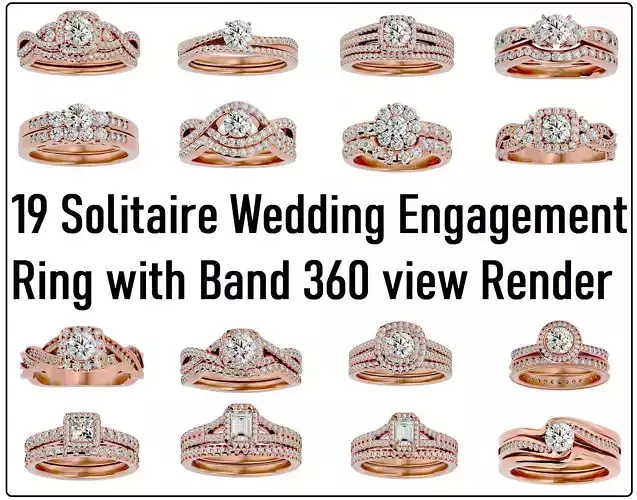 19 Solitaire Wedding Engagement Ring with Band 360 view  3D Model Collection