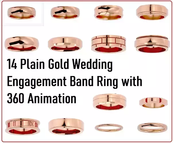 14 Plain Gold Wedding Engagement Band Ring with 360 Animation 