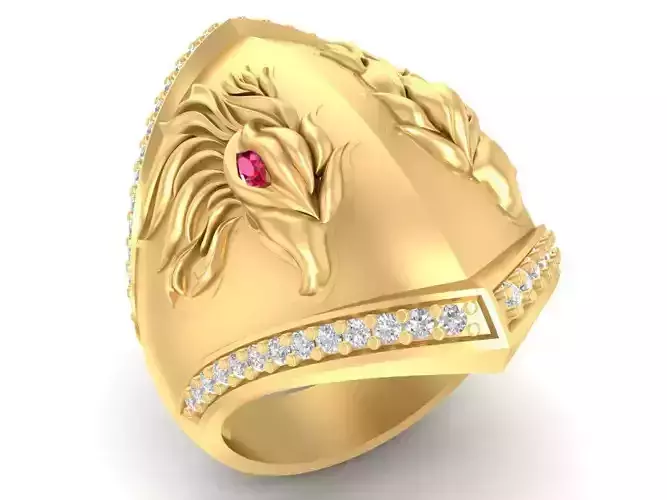 Luxury Lion Head Diamond Men Ring 3D Model  2909