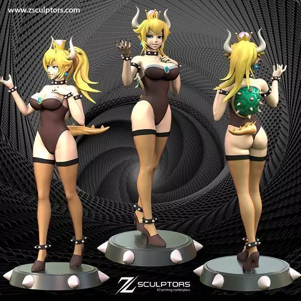 Bowsette nintendo mario kart female statue 3D print model_0