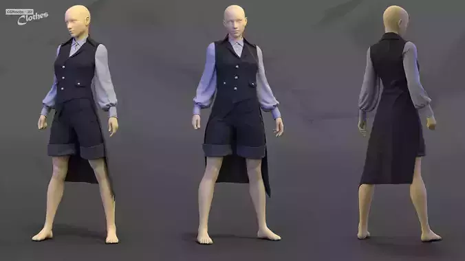 Female Casual Uniform 02 - 77 Marvelous Designer and Clo3D 3D model