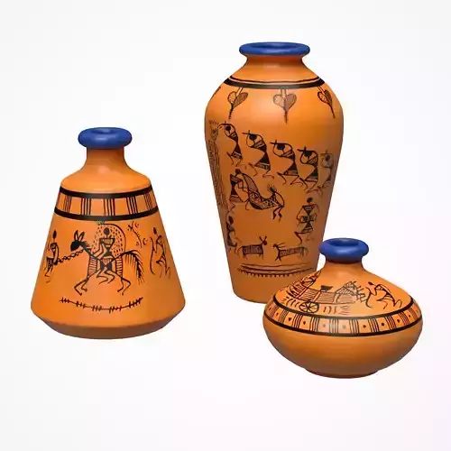Warli Terracotta Vases orange painted