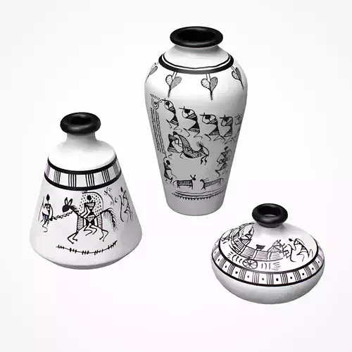 Warli Terracotta Vases white painted