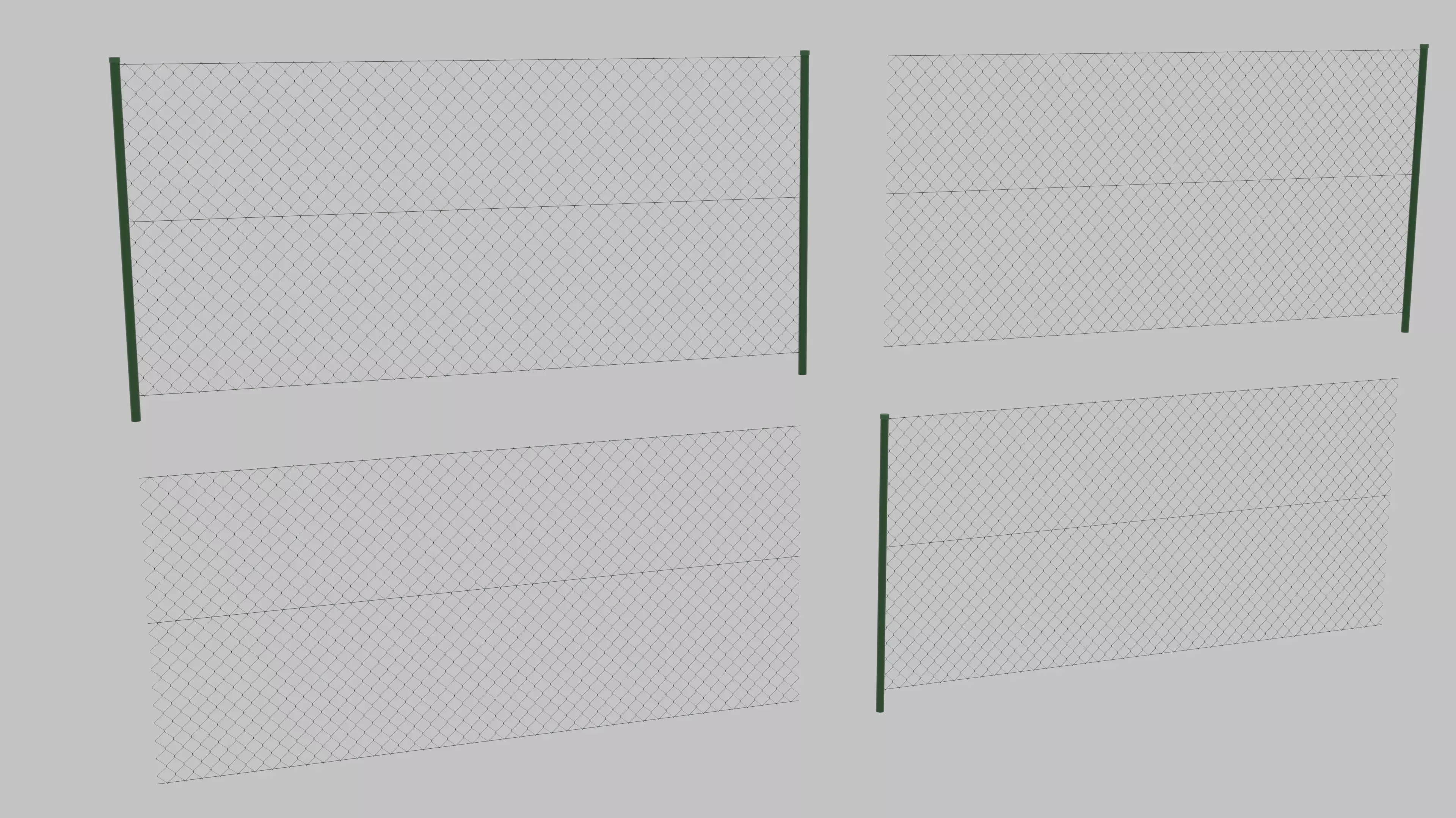 Cheap green wired fence fields - editable 3D model