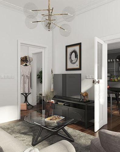 Kitchen Cum Living complete scene  3D model 7