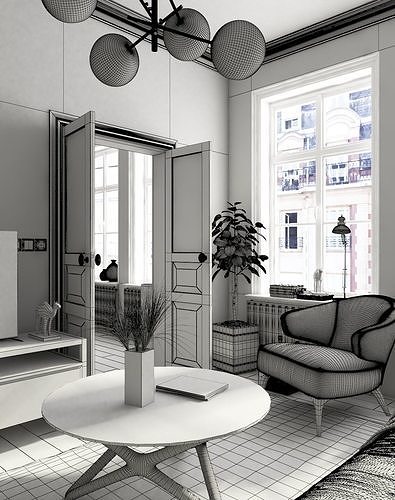 Kitchen Cum Living complete scene  3D model 6