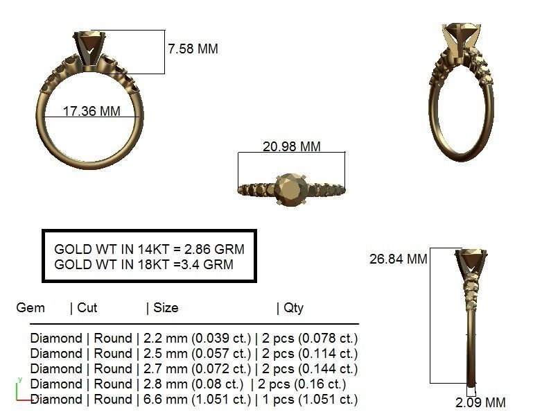 Solitaire wedding engagement ring with 360 view animation 3D print model_12