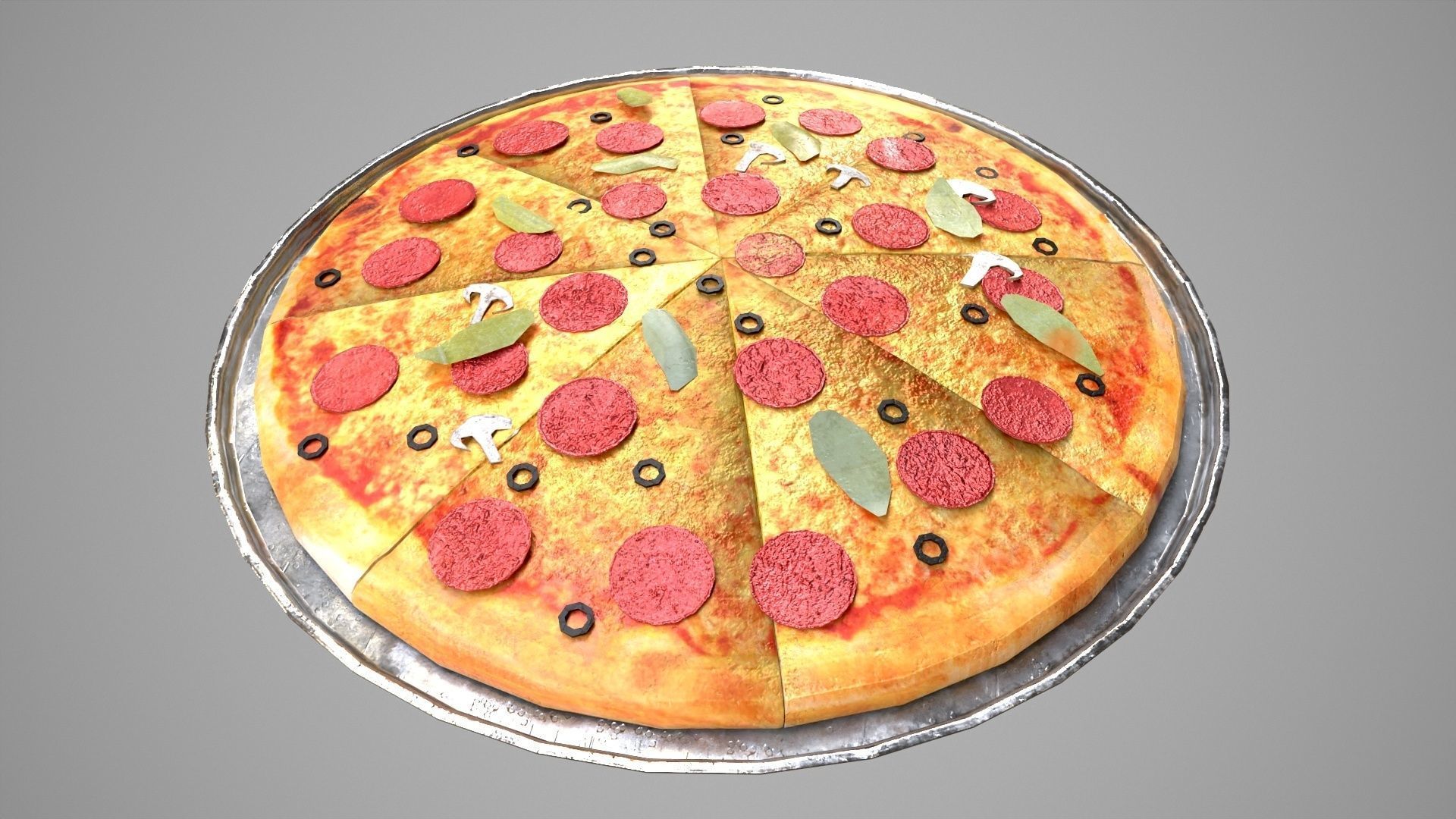 Pizza Low-poly 3D model on plate Low-poly 3D model_5