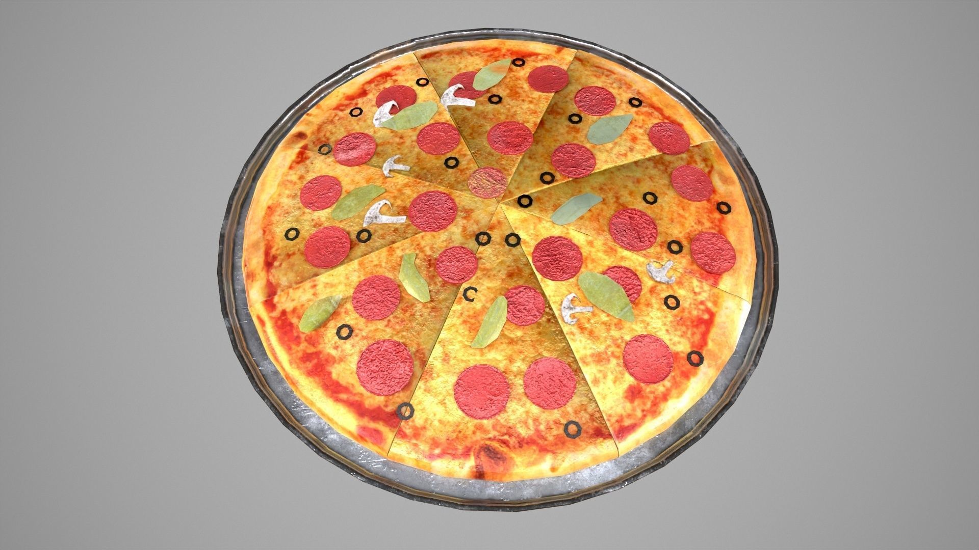 Pizza Low-poly 3D model on plate Low-poly 3D model_3