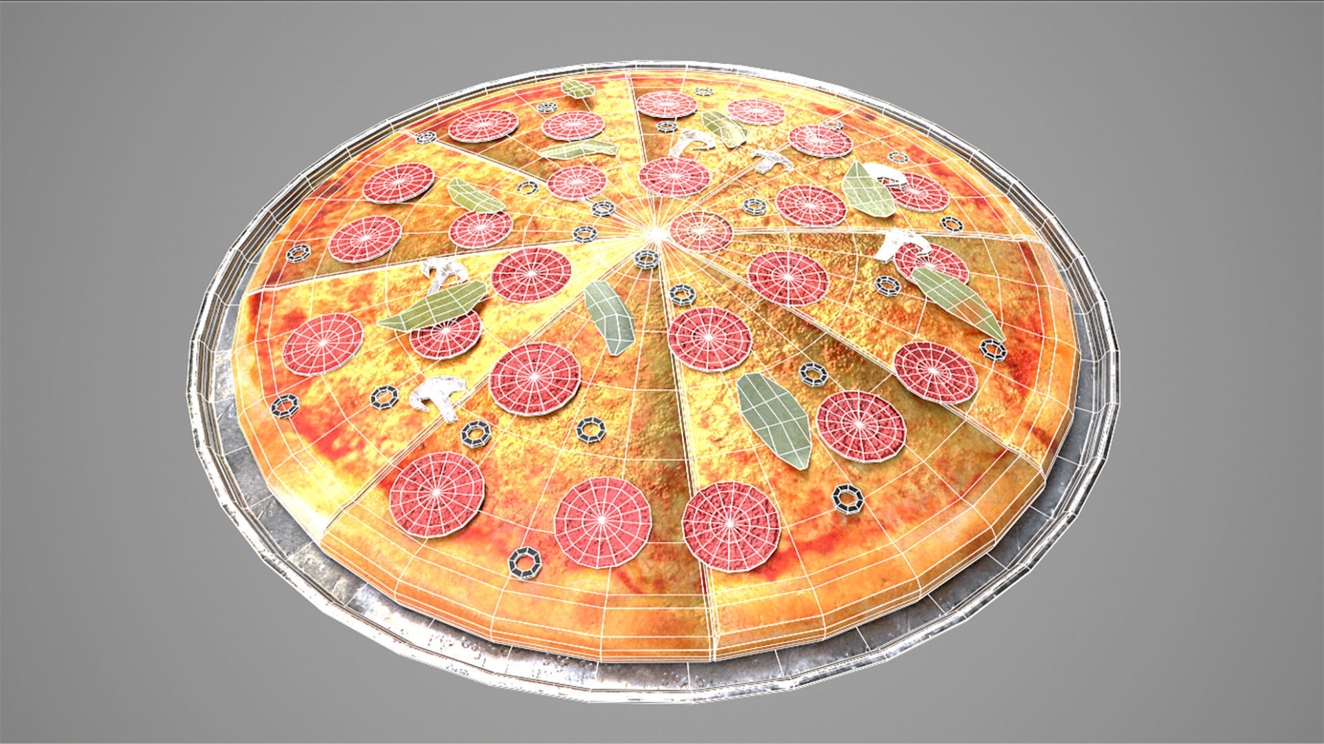 Pizza Low-poly 3D model on plate Low-poly 3D model_6