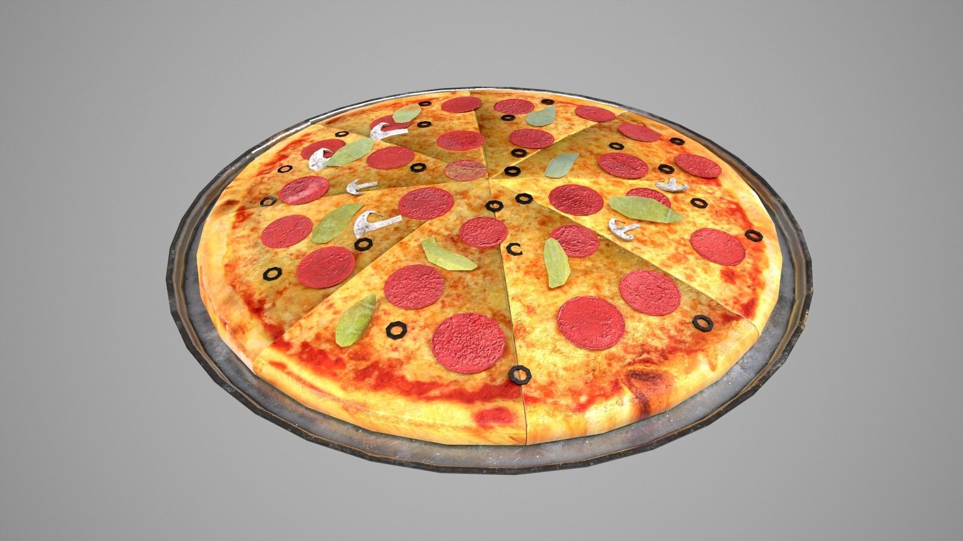 Pizza Low-poly 3D model on plate Low-poly 3D model_2