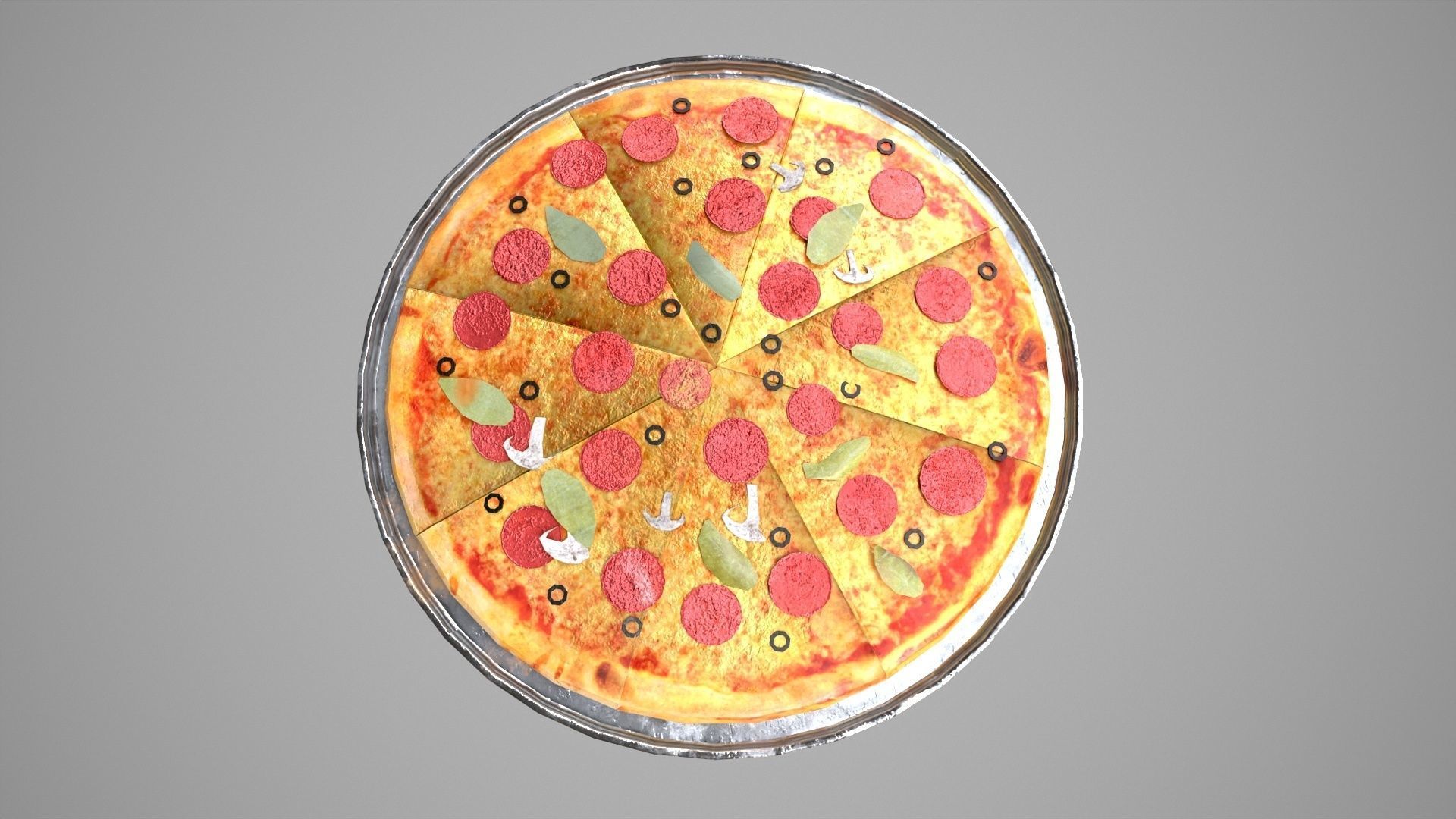 Pizza Low-poly 3D model on plate Low-poly 3D model_1