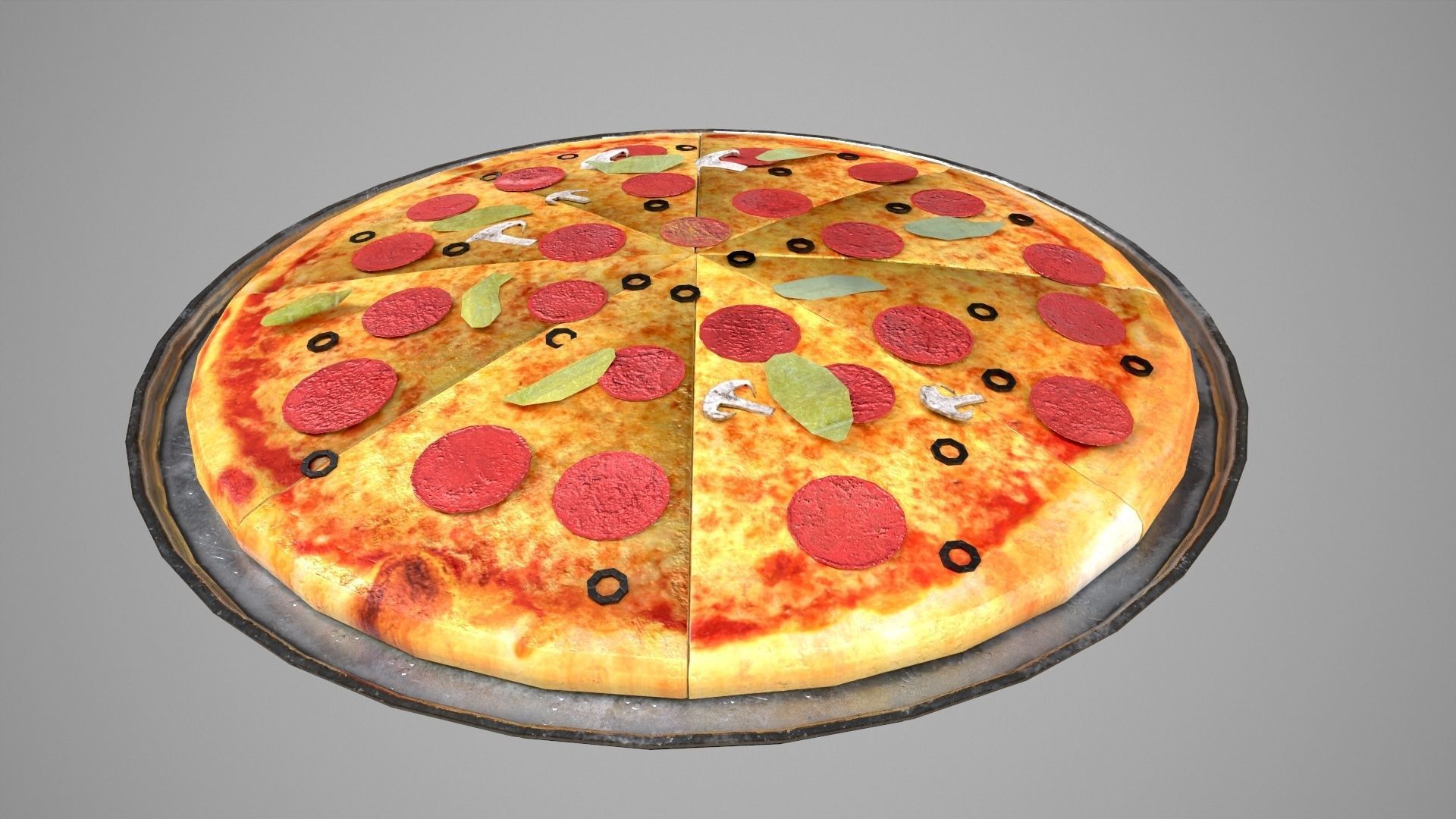 Pizza Low-poly 3D model on plate Low-poly 3D model_4