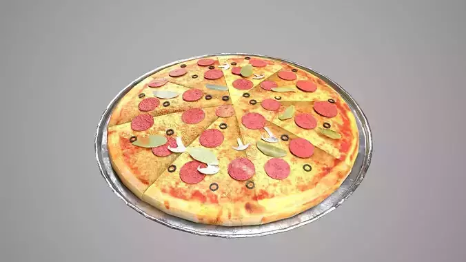 Pizza Low-poly 3D model on plate