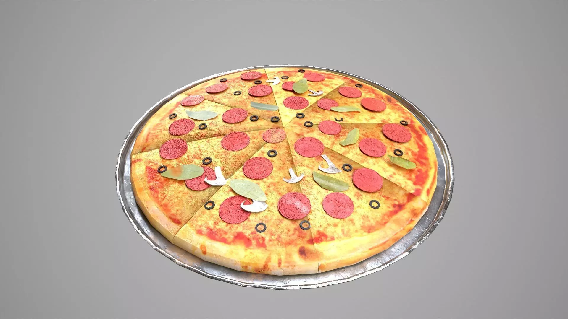 Pizza Low-poly 3D model on plate Low-poly 3D model_0
