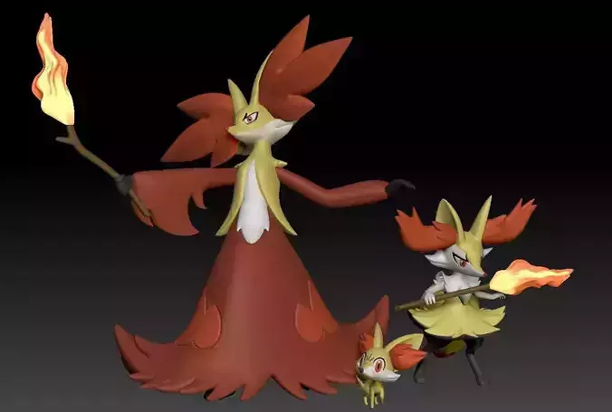 Pokemon Fennekin Braixen Delphox 3D print model